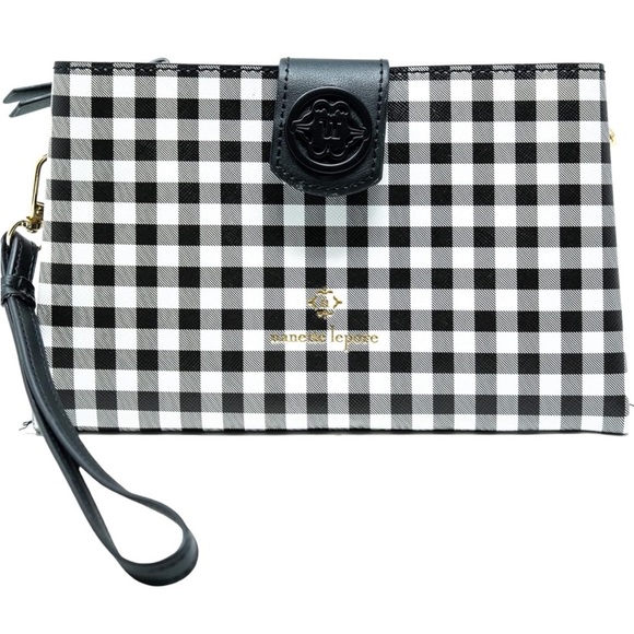 Nanette Lepore Triple Convertible Wallet on a String Black/White Gingham - Picture 4 of 7